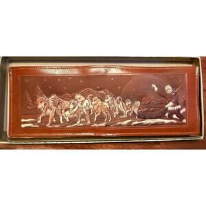 1950's WALES NOS Tooled Leather Bifold Alaska Eskimo Scene Dog Sled Wallet